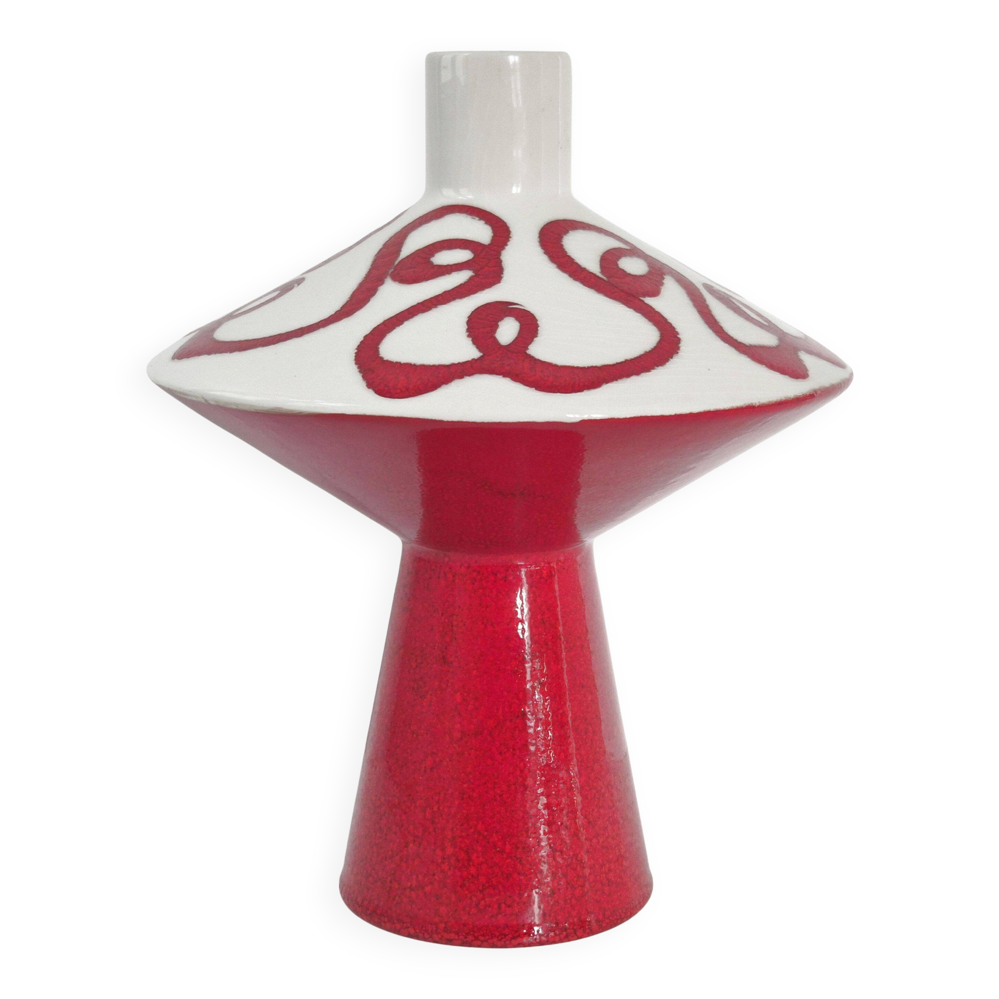 Vintage 1950 red italian ceramic vase 50s retro spaghetti rockabilly