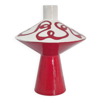 Vintage 1950 red italian ceramic vase 50s retro spaghetti rockabilly