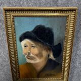Maurice Terrot: oil painting on canvas portrait of a Chinese man with a hat