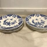 Lot of 5 flat plates and 5 plates Gien 1960, blue and white hollow