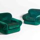 Paire de fauteuils de salon en velours vert, Italie, années 1970