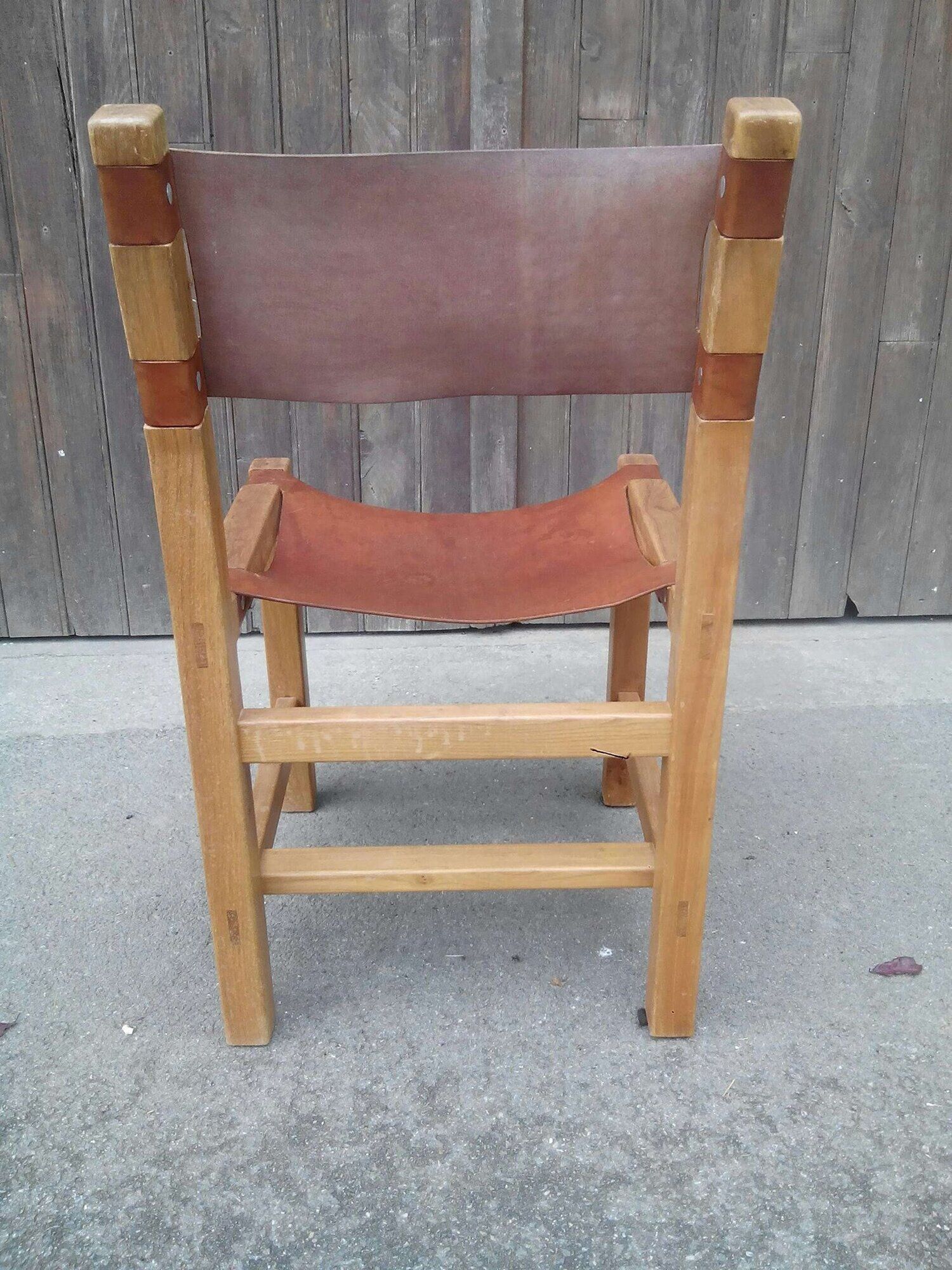 Serie de 4 chaises orme et cuir, maison regain