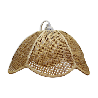 Suspension fleur en rotin vintage