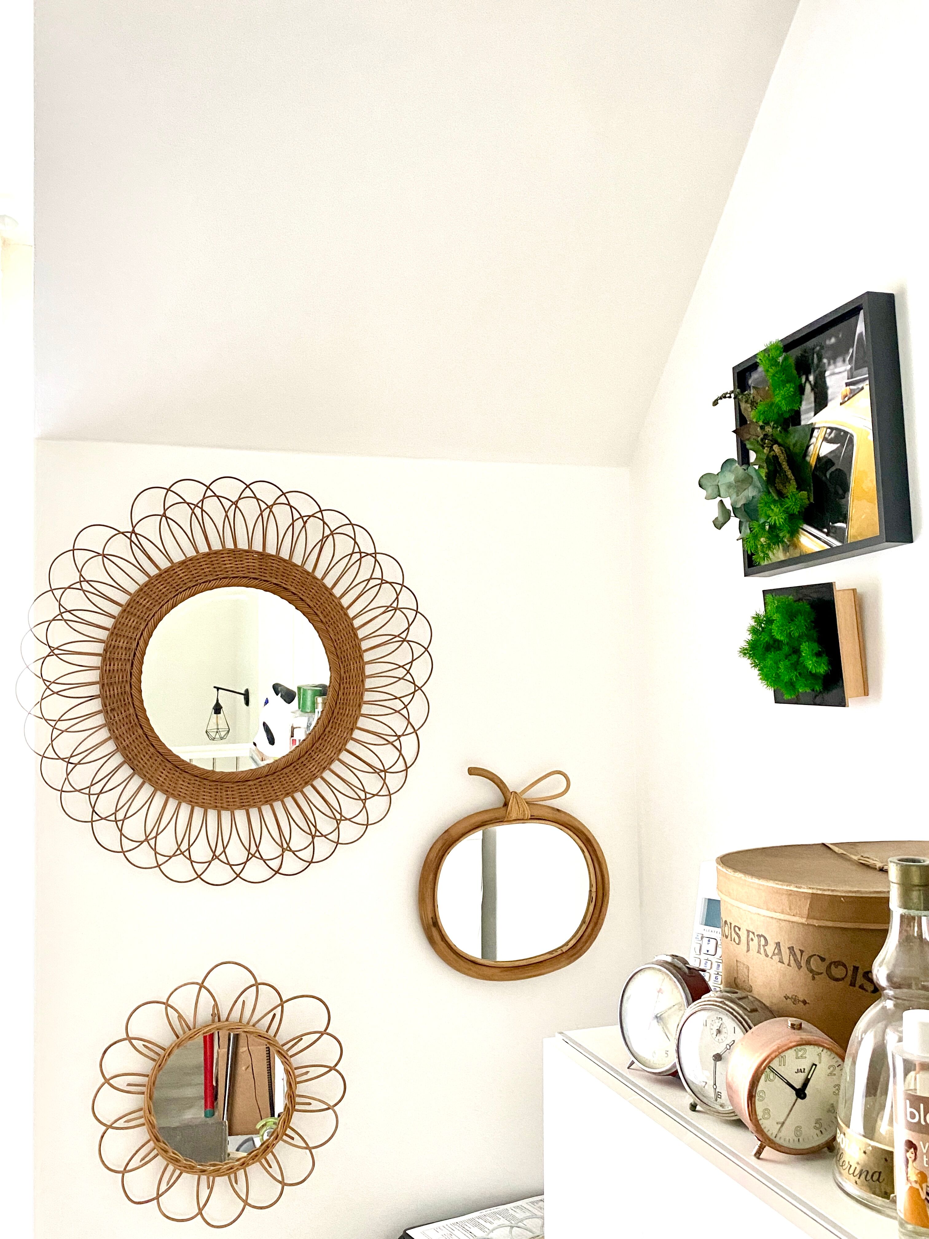 Vintage apple rattan mirror