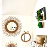 Vintage apple rattan mirror