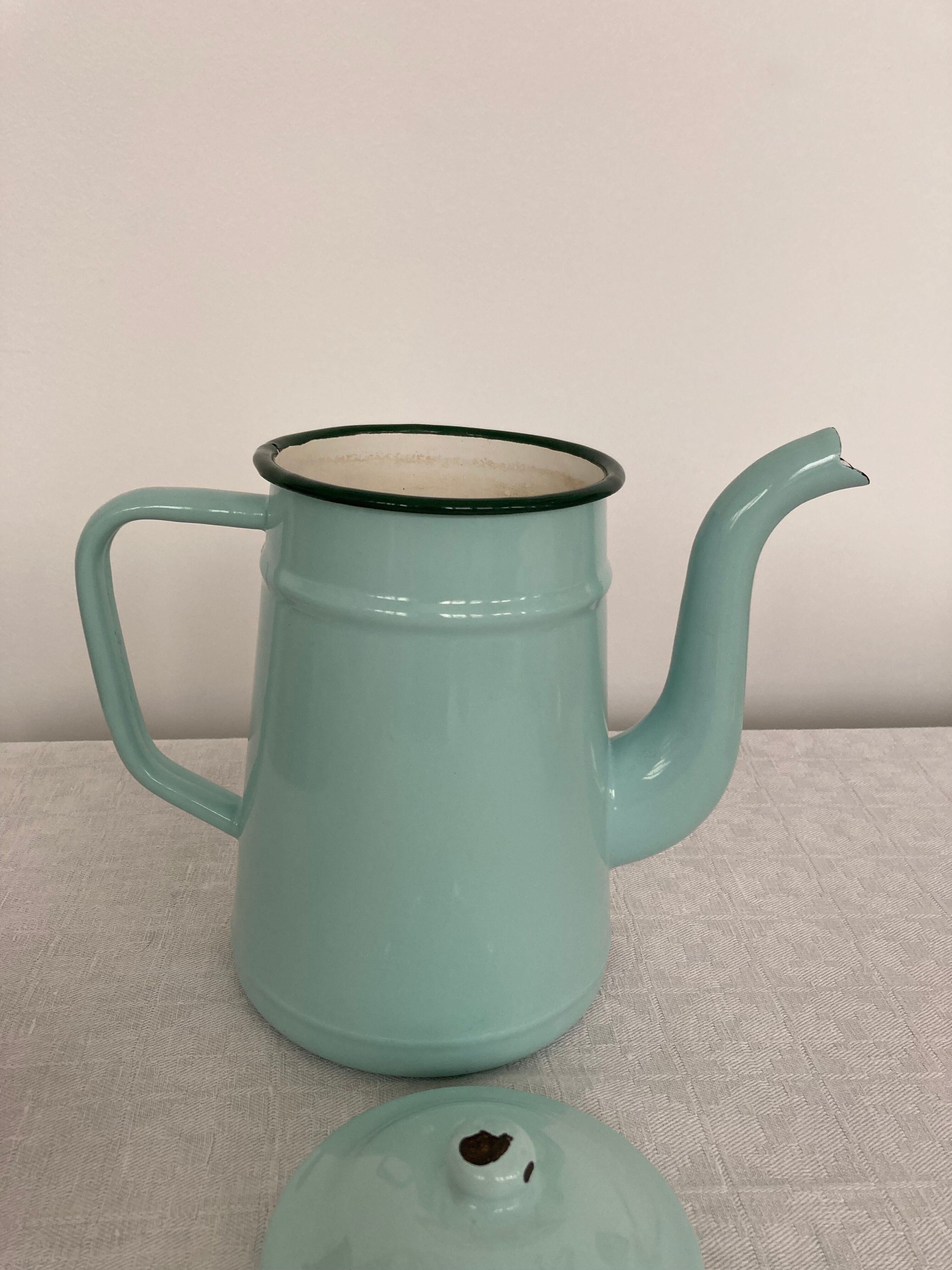 Mint green enamelled sheet metal coffee maker