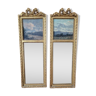 Paire de petits miroirs - trumeau - En bois mouluré, sculpté et doré - De style Louis XVI