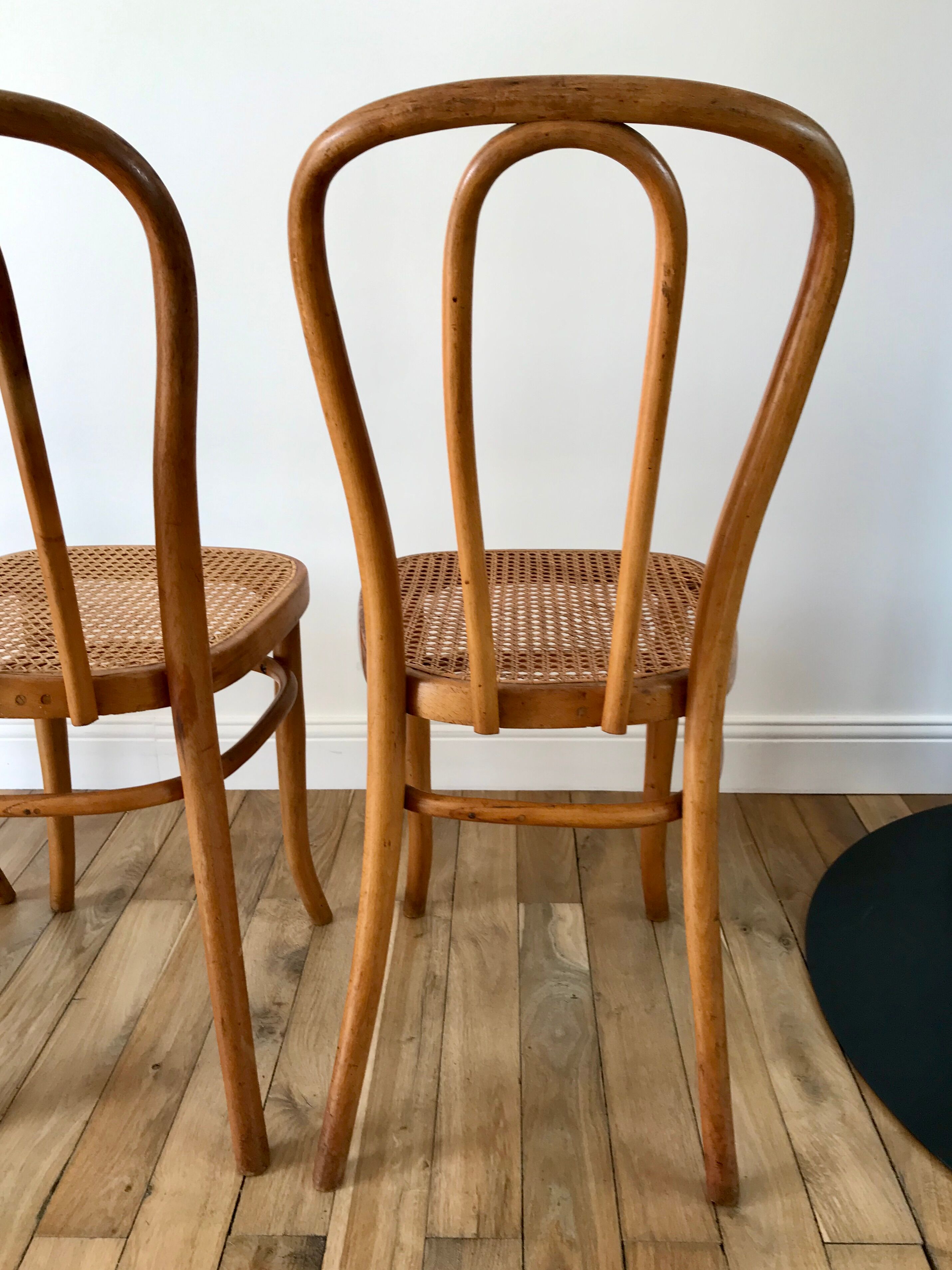 Set of 4 cane chairs in bentwood and honey-coloured cane thonet early 20th century