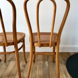 Set of 4 cane chairs in bentwood and honey-coloured cane thonet early 20th century