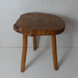 Brutalist side table tripod in vintage wood