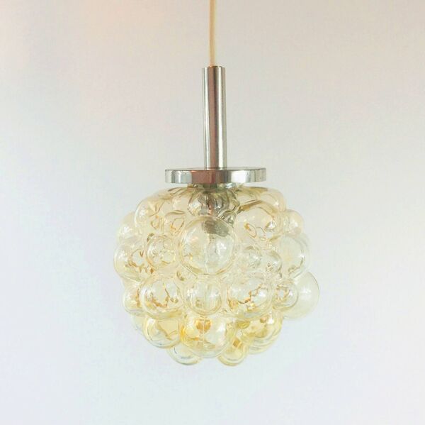 Suspension ou plafonnier en verre à bulles ambré de style milieu du siècle par Helena Tynell pour Limburg, Allemagne