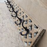 teak wall coat rack with 7 double cast iron hooks