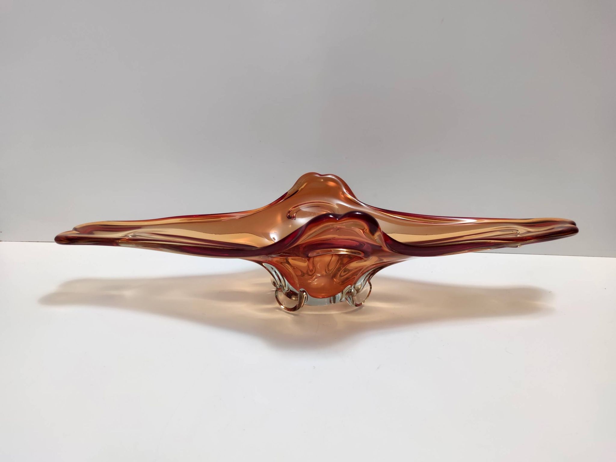 Vintage rusty orange sommerso murano glass bowl / centerpiece, italy