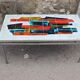 Vintage chrome coffee table and ceramic abstract drawing by Denisco, Belgium, 1970s