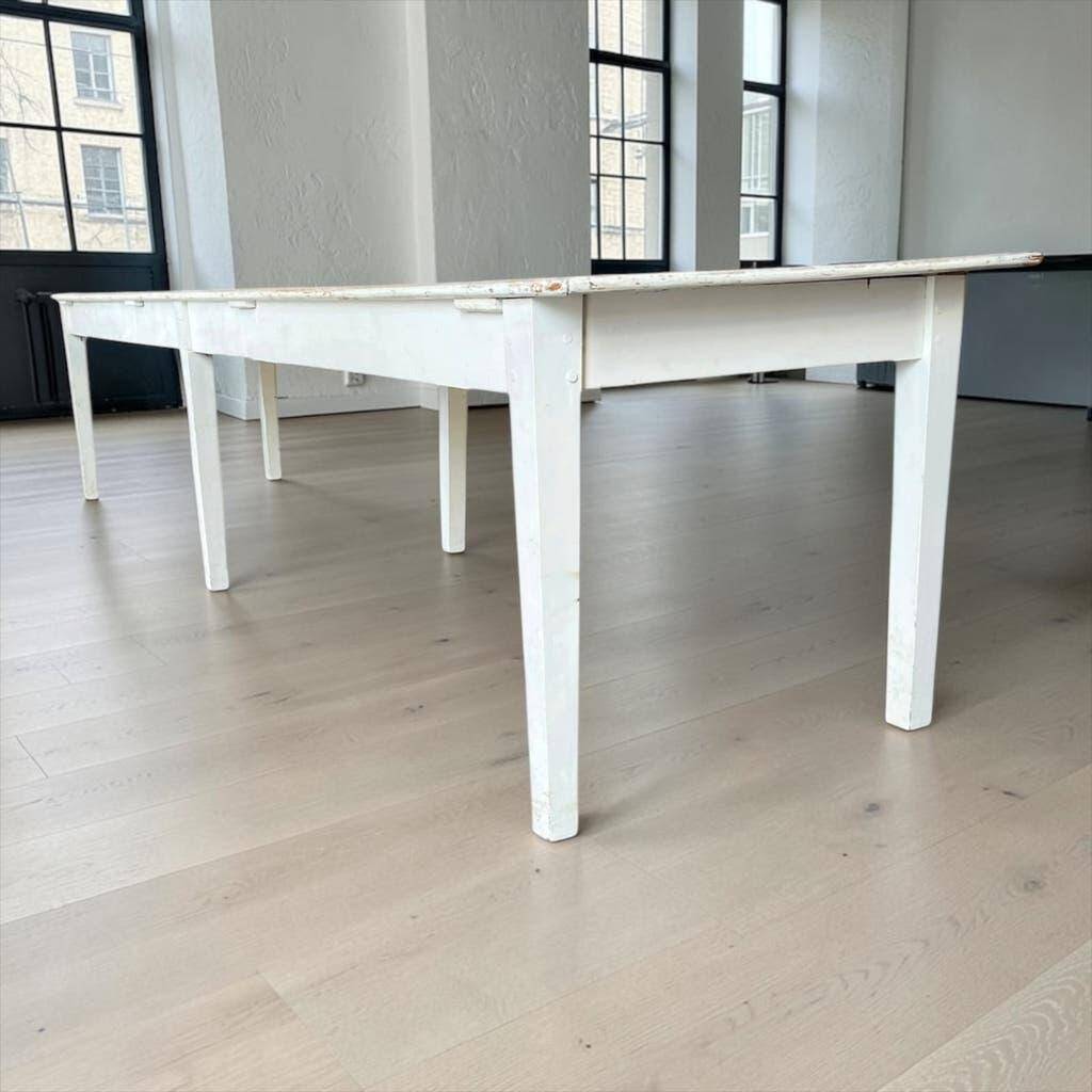 XL vintage dining table in white wood / dining room table