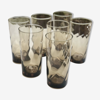 Lot de 6 verres torsadés en verre fumé