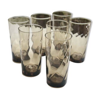 Set of 6 twisted smoked glass glasses
