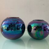 Duo of vintage iridescent ceramic vases from the 70s