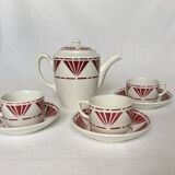 Set of 3 saucer cups and a ceramic coffee maker or teapot Digoin Sarreguemines