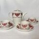 Set of 3 saucer cups and a ceramic coffee maker or teapot Digoin Sarreguemines