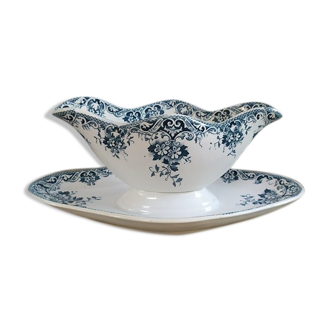 Saucière porcelaine old type décor blue iron earth