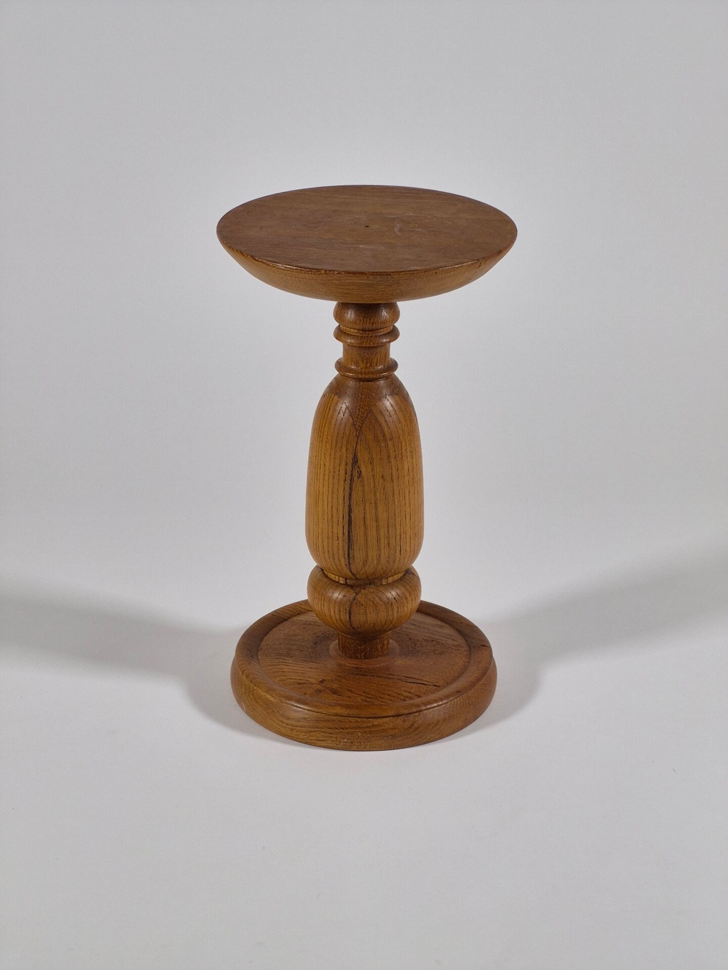Handmade turned oak column flower stand 1950s