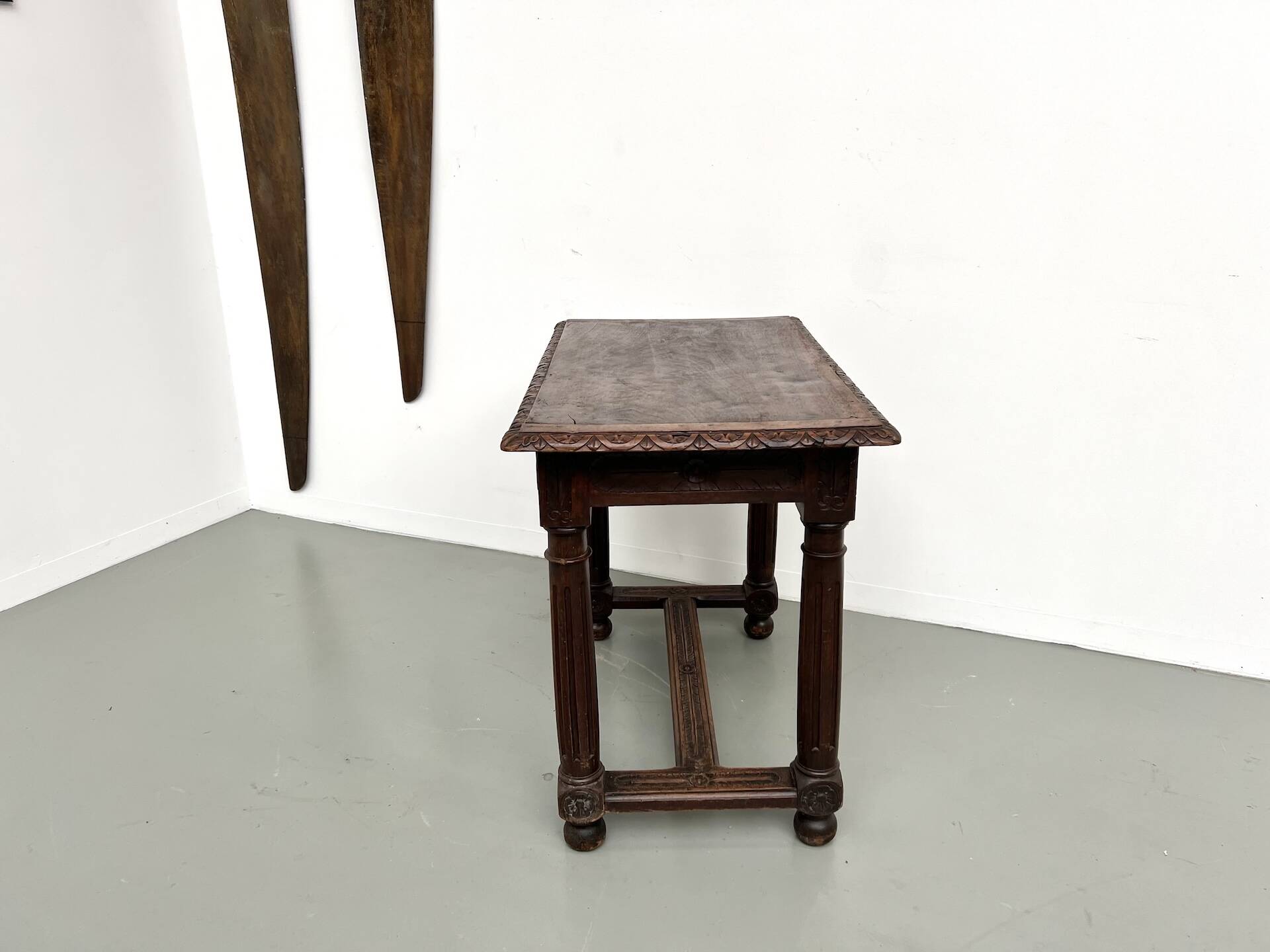Small carved oak writing table, 19th century
