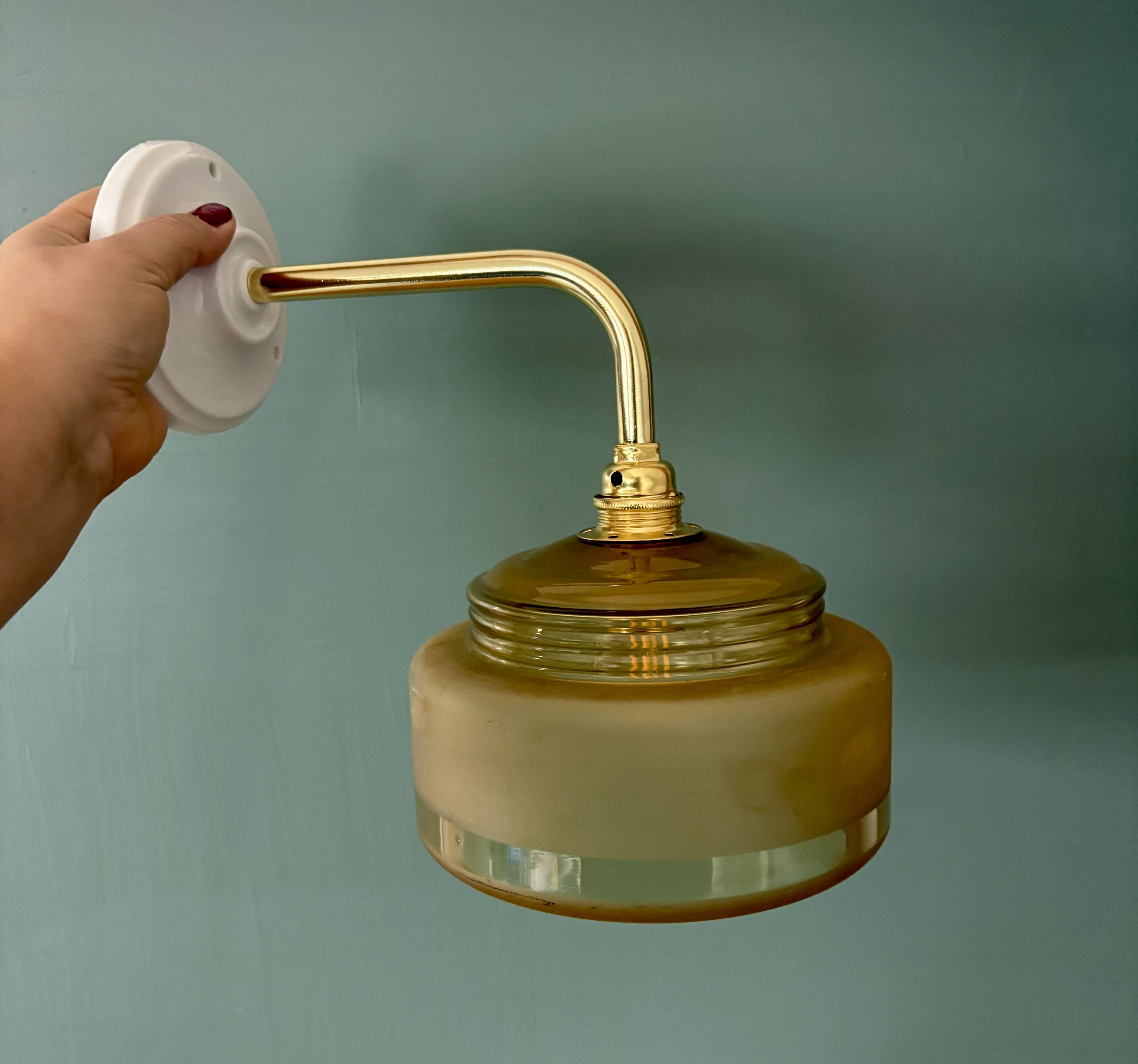 Yellow frosted glass vintage wall lamp shade