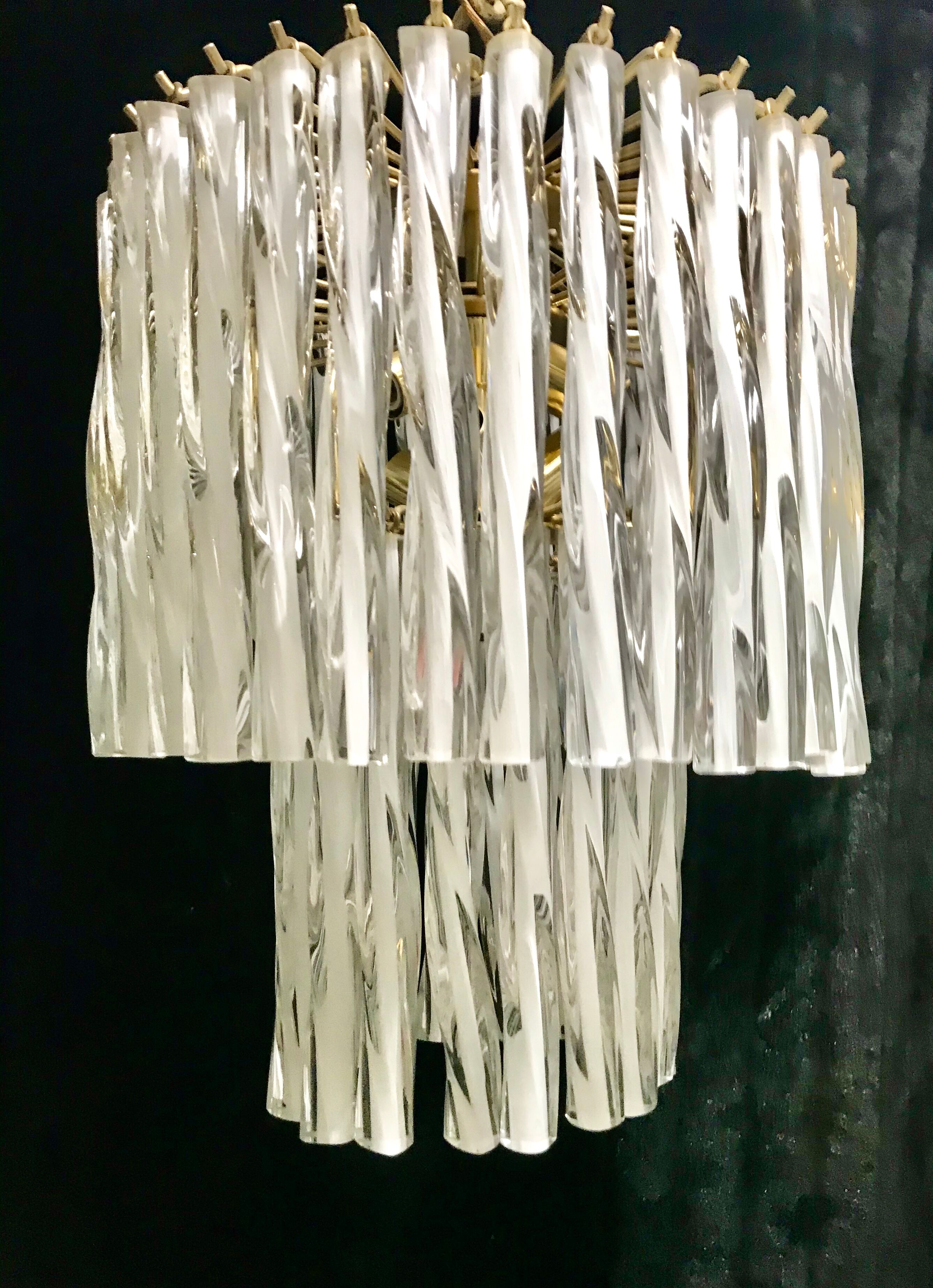 Mazzega two-tone glass chandelier twisted 1960
