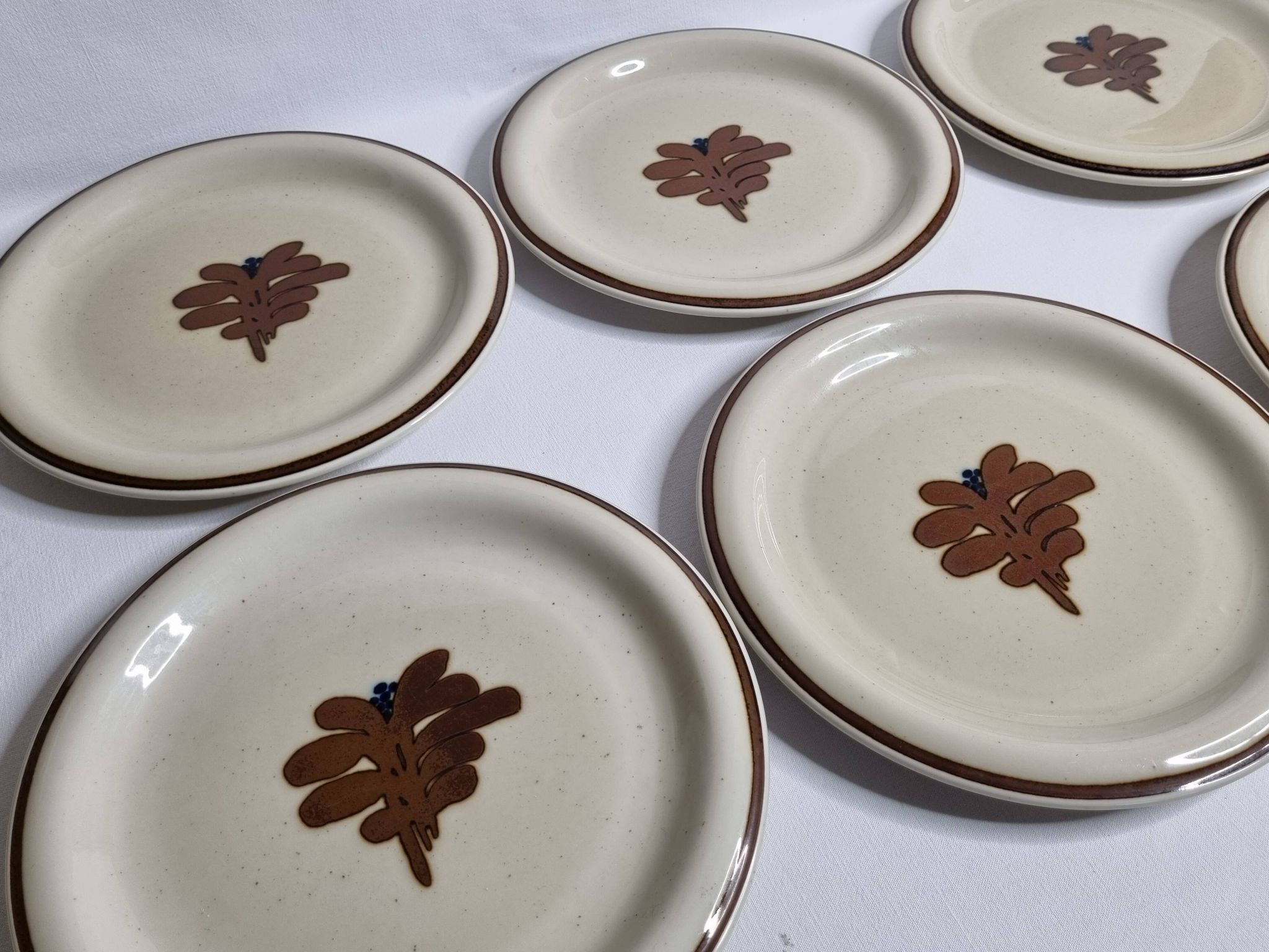 Ensemble de 6 assiettes vintage en grès émaillé décor abstrait "Thomas Germany", 26 cm
