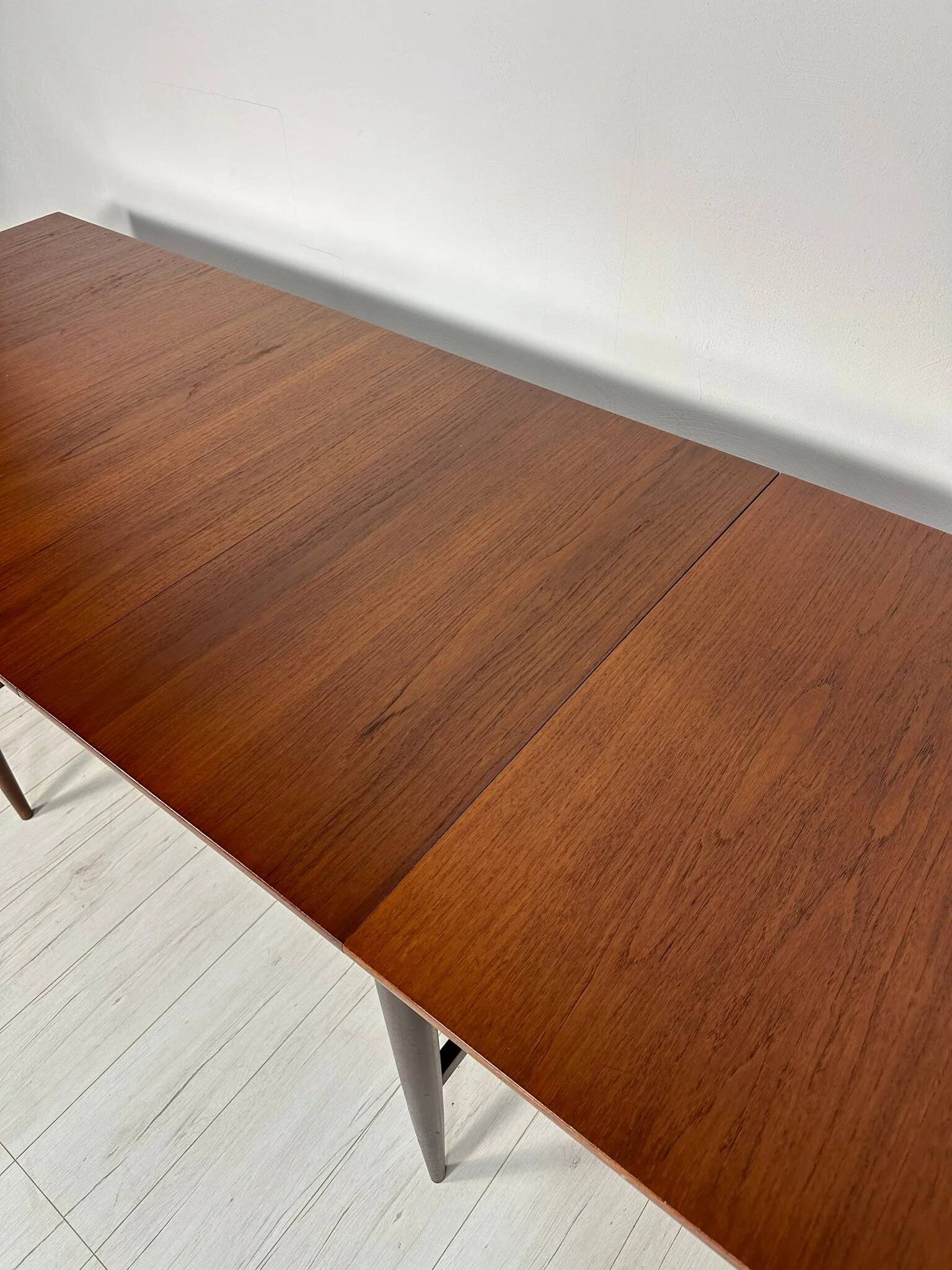 1960s large vintage minimalistic teak extendable dining table