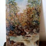 Ancienne peinture à l'huile sur tablette paysage début 20e siècle