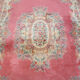 Chinese fringed wool rug with floral pattern on pink background 388x275cm