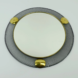 1950's mid century wall mirror with wire mesh frame and brass
