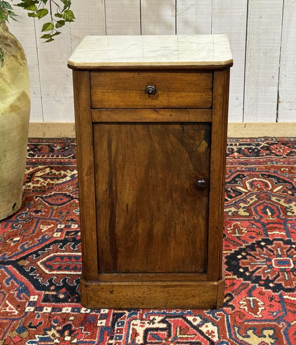 Nightstand in walnut with a white marble top, 19th century.