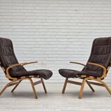 1970s, Danish design by Farstrup, set of 2 armchairs, furniture leather.