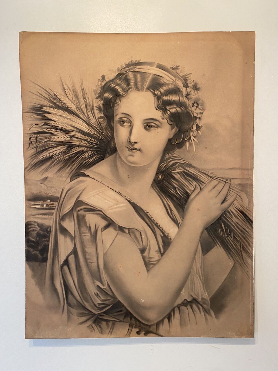 Portrait of a young girl with a bundle of wheat XX century