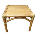 Rattan end table with 1 shelf in vintage oak veneer from the 80s Maugrion