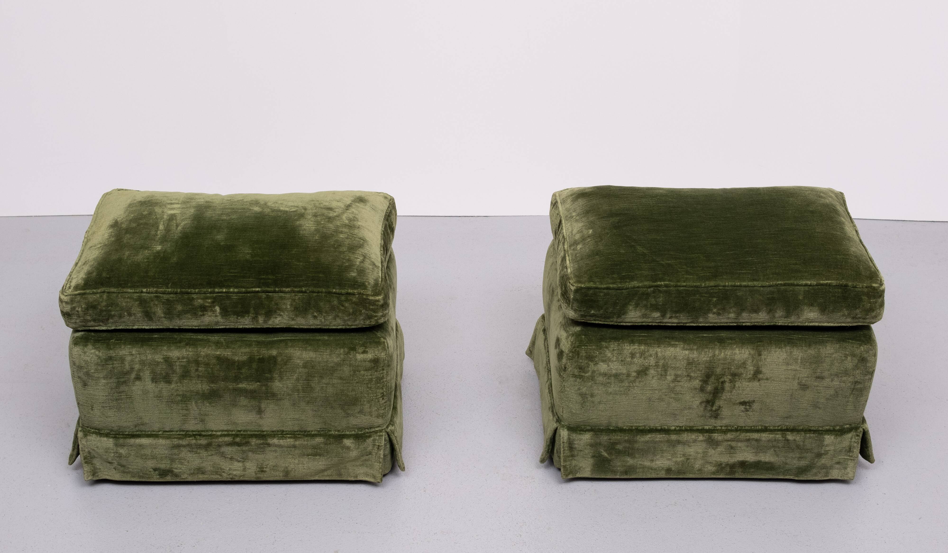 Pair Green Velvet stools 1970s France