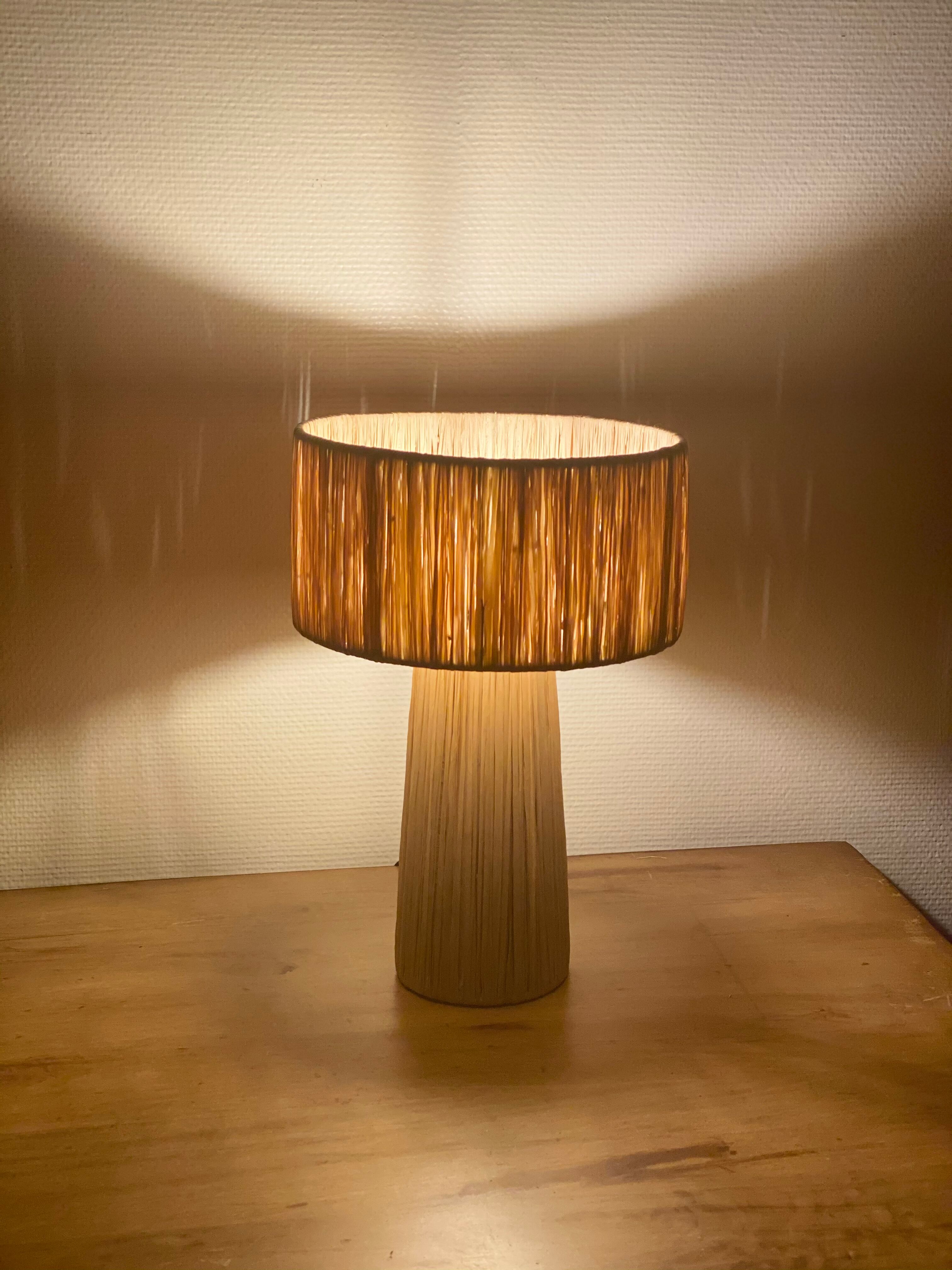 Minimalist raffia bedside table lamp