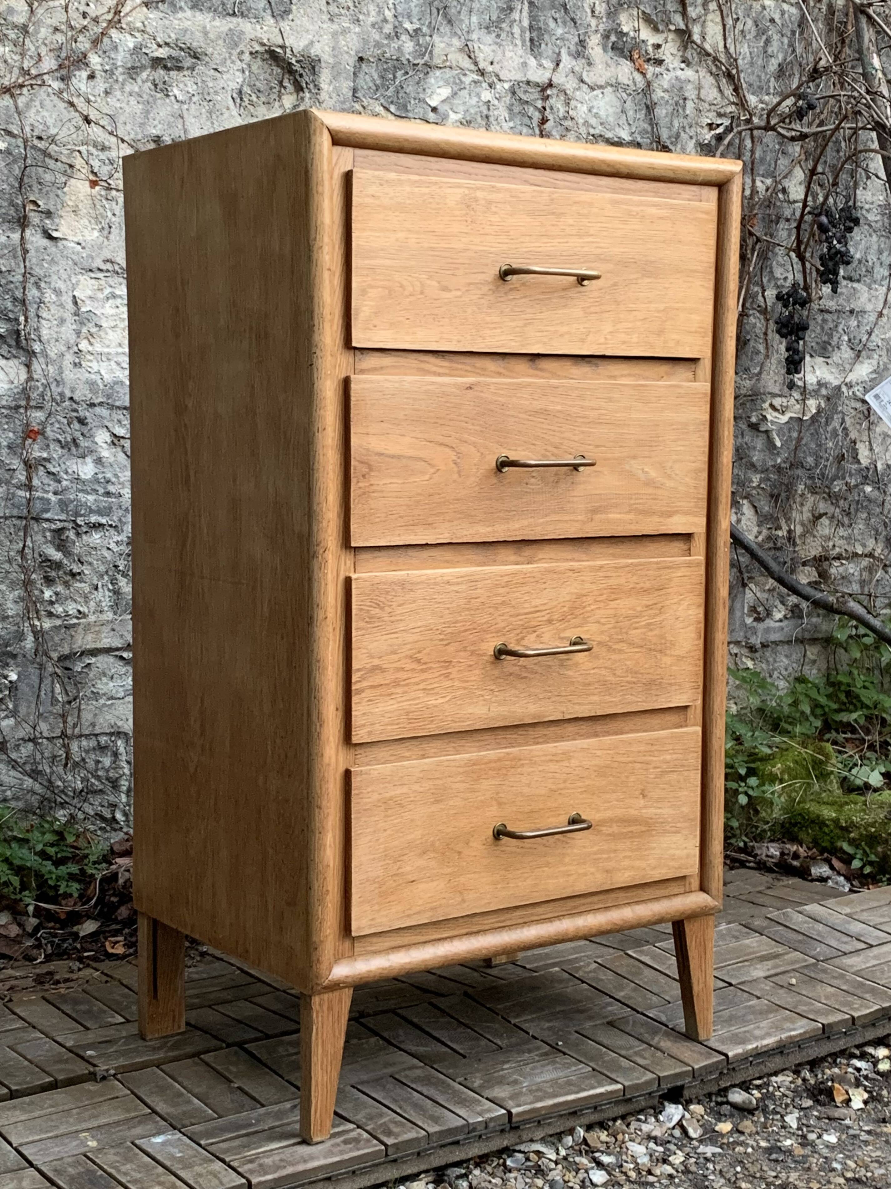 Chest of drawers with compass feet, raw wood, 1950s