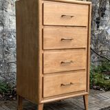 Chiffonnier pieds compas bois brut 1950