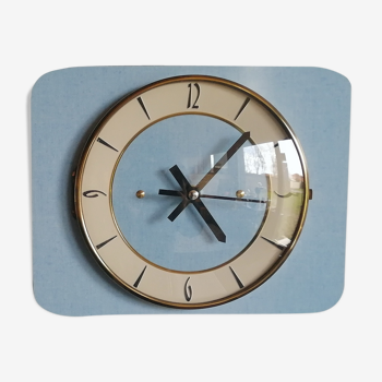 Horloge vintage, pendule murale "bleu ciel doré"