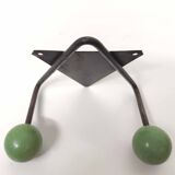 Coat rack V hooks balls green wood