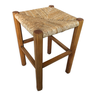 Tabouret bois & assise paillée