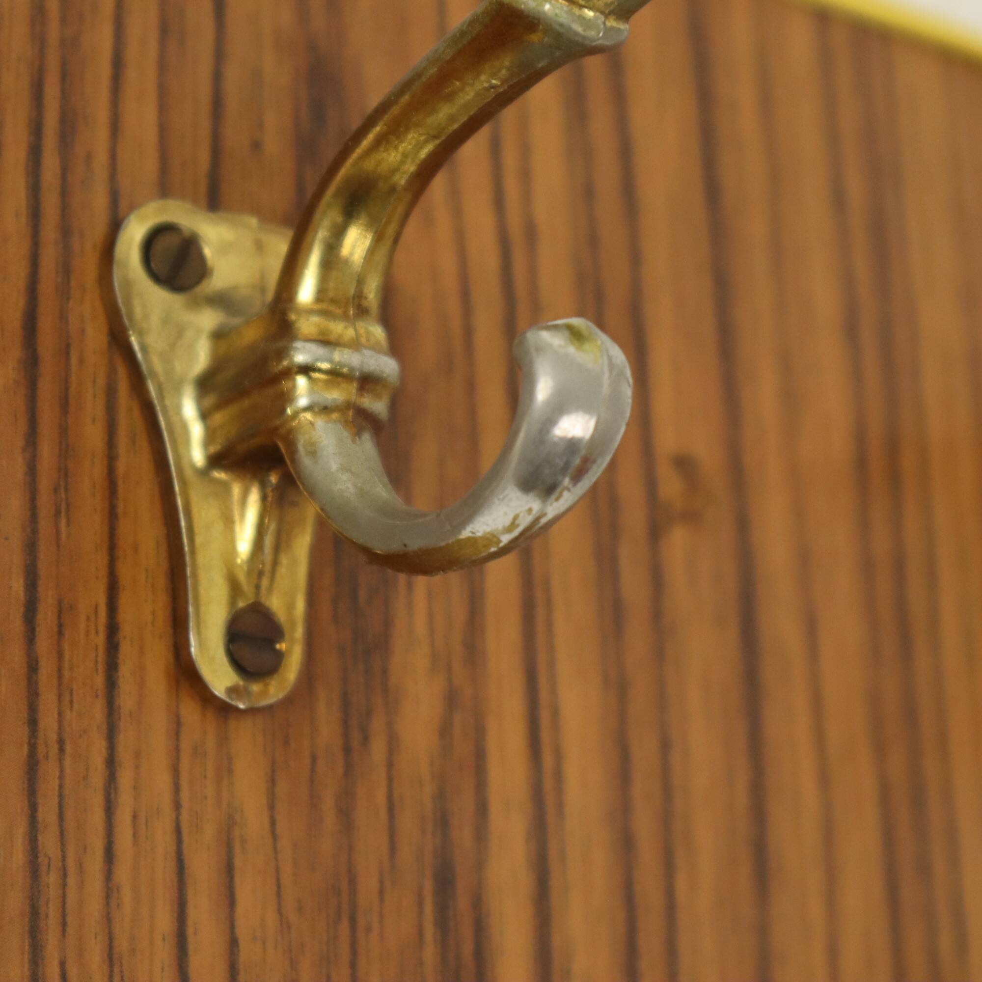 Vintage Rockabilly Coat Rack Fifties Design Wood Veneer Gold