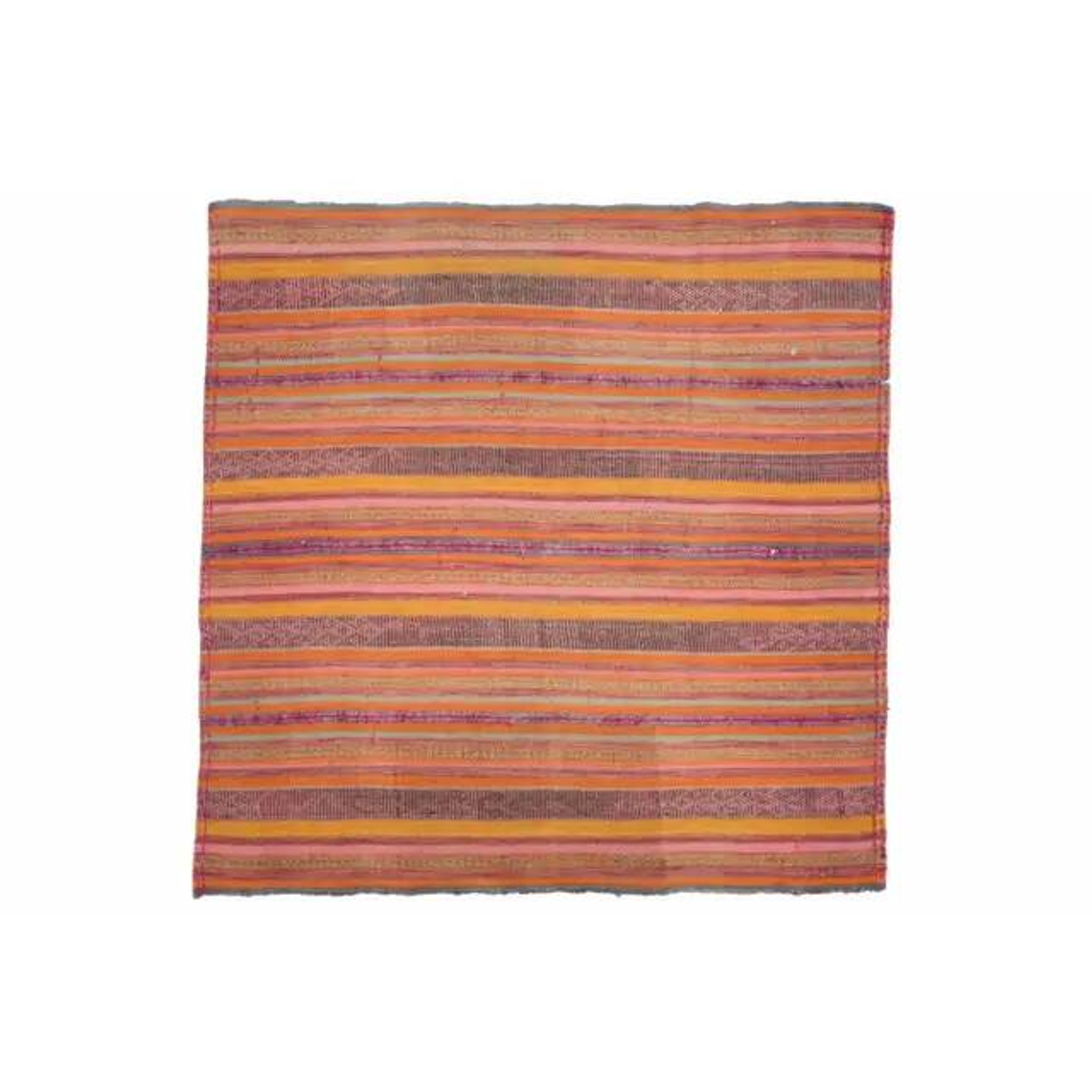 Vintage Turkish Hand-Knotted Wool Cotton Orange Kilim Area Rug 151x153