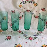 Set of 4 70s green glass flutes Luminarc Arcoroc