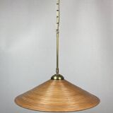 Pencil split reed, rattan, bamboo & brass pendant lamp, italy, 1970s