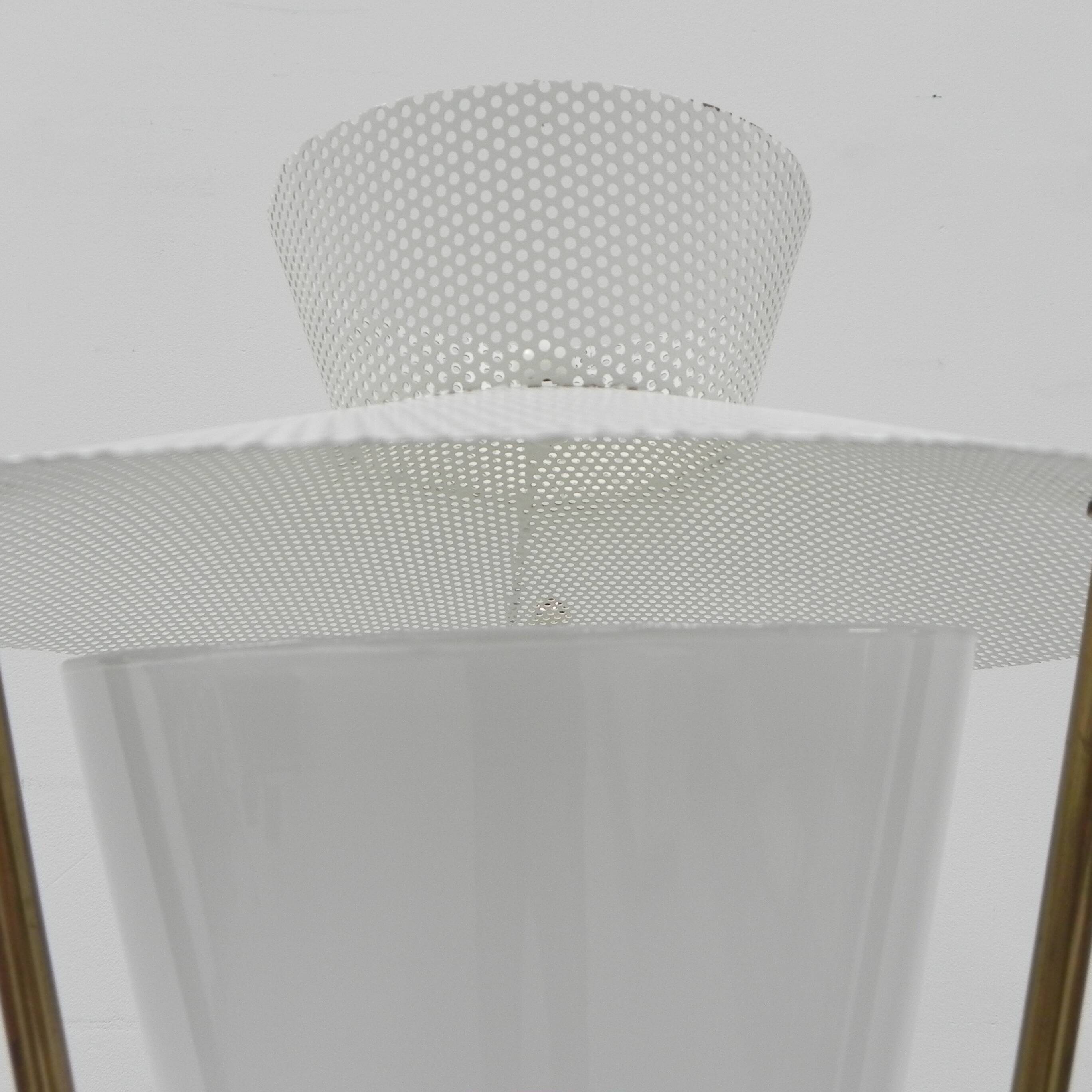 Standing vintage lamp with glass shade and perforated steel shade